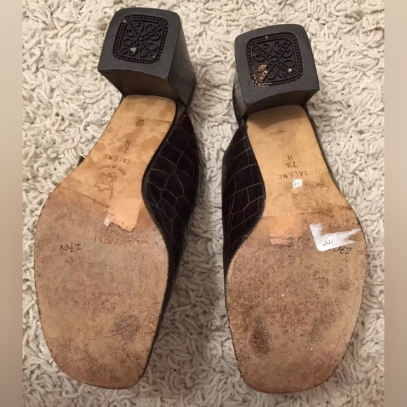 BRIGHTON Talene brown leather alligator print open toe sandals heels shoes 7.5 N - Picture 6 of 7